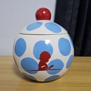 Coton Colors St. Jude Ceramic Canister Cookie Jar Blue Polka Dot Commemorative